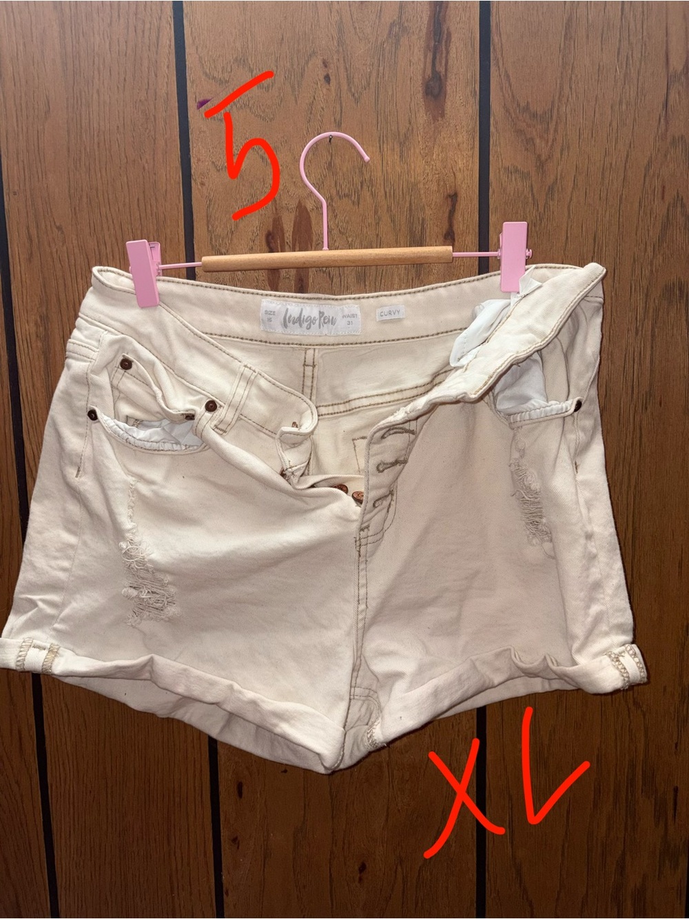 Indigo Rein Cream Distressed High-Rise Jean Shorts